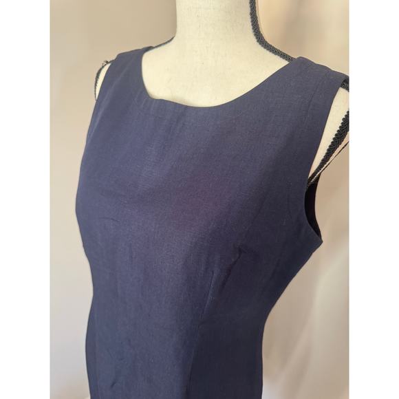 Laura Scott Women's 12P Blue Linen/Rayon Sheath Sleeveless Dress Lined Back Zip - Picture 6 of 6